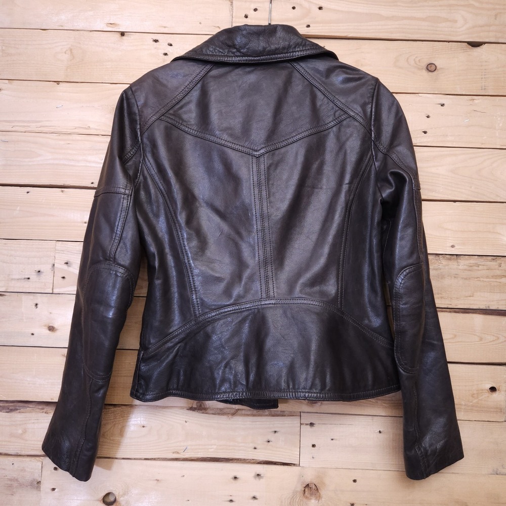 GUESS 100% Leather Jacket Women's Size M Brown Moto Asymmetrical Zip Soft - Picture 2 of 12